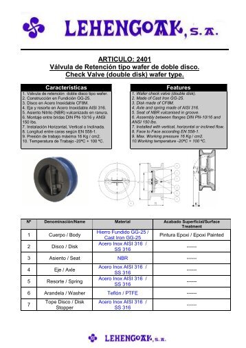 ARTICULO: 2401 VÃ¡lvula de RetenciÃ³n tipo wafer de ... - Lehengoak
