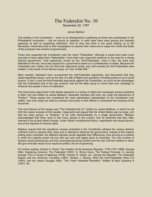 The Federalist No 10 Blow The Trumpet