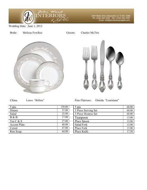 Melissa Fowlkes Charles Mctire John Ward Interiors Gifts