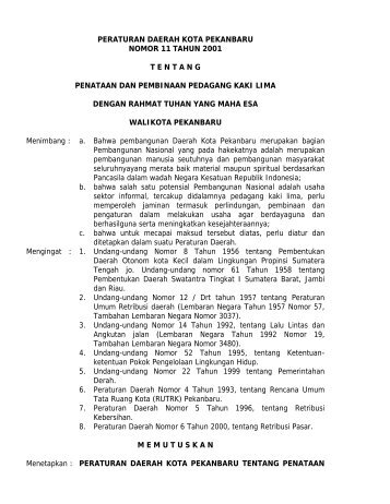 peraturan daerah kota pekanbaru nomor 11 tahun 2001 tentang ...