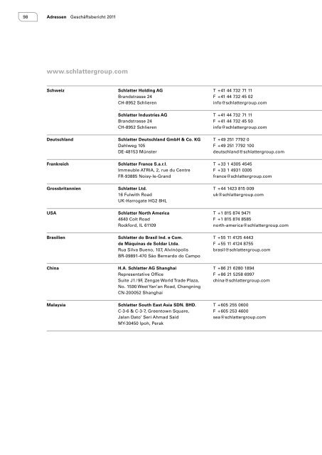 Geschäftsbericht 2011 - Schlatter