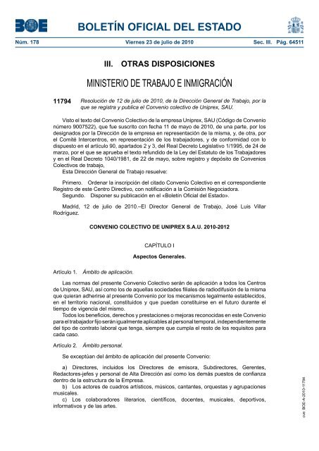 DisposiciÃ³n 11794 del BOE nÃºm. 178 de 2010 - Sindicato Nacional ...