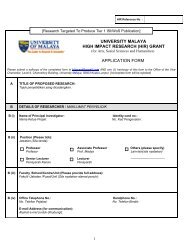 university malaya high impact research (hir) grant application form