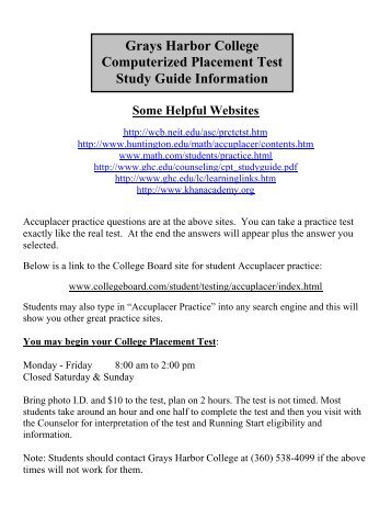 Grays Harbor College Computerized Placement Test Study Guide ...