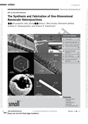 The Synthesis and Fabrication of One-Dimensional Nanoscale ...