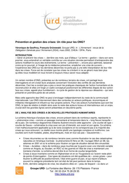 Prévention et gestion des crises: Un rôle pour les ... - Groupe URD