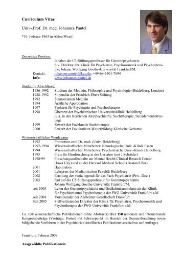 Curriculum Vitae Univ-.Prof. Dr. med. Johannes Pantel