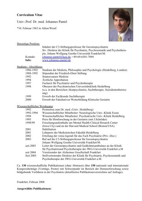 Curriculum Vitae Univ-.Prof. Dr. med. Johannes Pantel