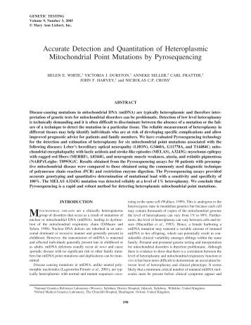 Accurate Detection and Quantitation of Heteroplasmic Mitochondrial ...