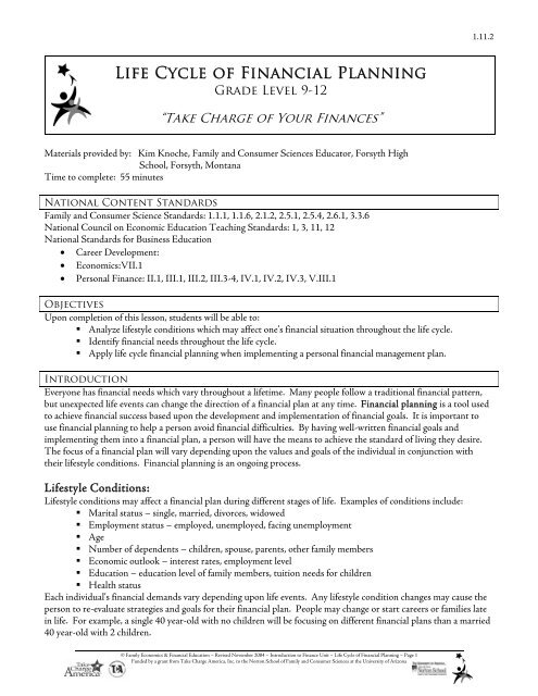 Life Cycle of Financial Planning Lesson Plan