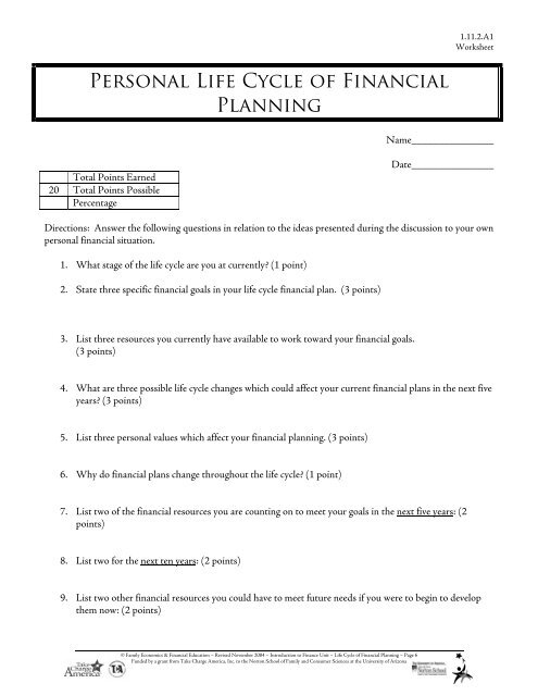 Life Cycle of Financial Planning Lesson Plan