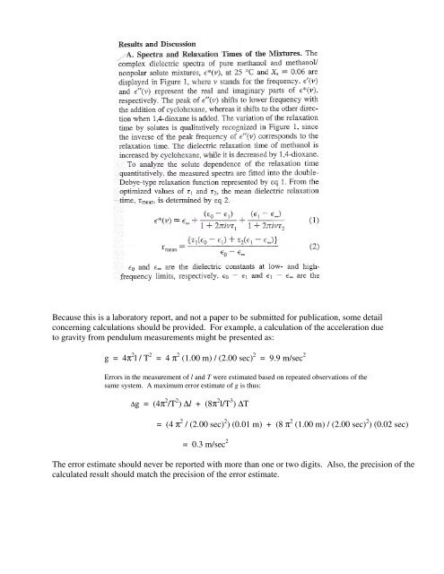 Format for Lab Reports