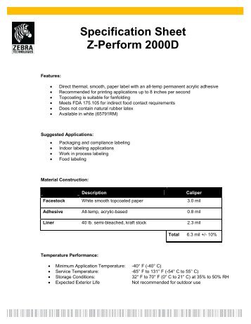 Specification Sheet Z-Perform 2000D - Mobile ID Solutions