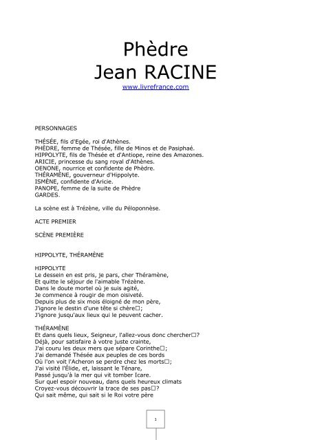 Phèdre Jean RACINE - livrefrance.com