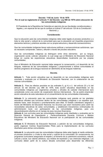 Decreto 1142 de Junio 19 de 1978 - Observatorio Étnico Cecoin