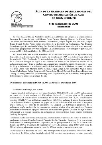 Acta de la Asamblea de Anilladores del Centro de ... - SEO/BirdLife