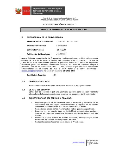 Tdr 0170 Secretaria Ejecutiva Sutran