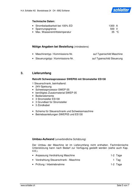 Technische Spezifikation Umbaukit für DC ... - Schlatter