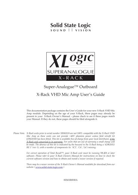X-Rack VHD Input Module Owner's Manual - Solid State Logic