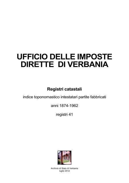 UFFICIO DELLE IMPOSTE DIRETTE DI VERBANIA Registri catastali