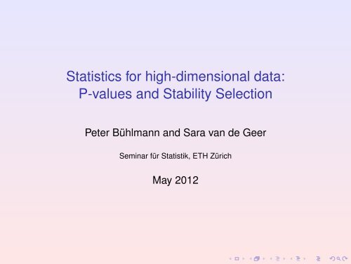 P-values and Stability Selection - Seminar fÃ¼r Statistik - ETH ZÃ¼rich
