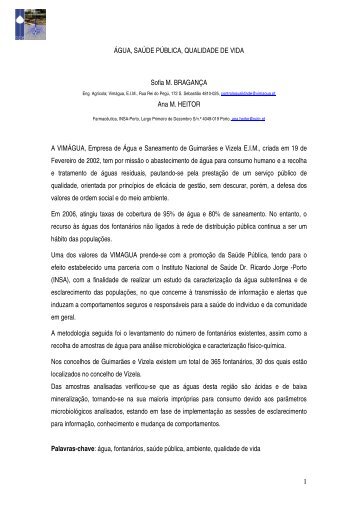 1 ÁGUA, SAÚDE PÚBLICA, QUALIDADE DE VIDA Sofia M ... - APRH