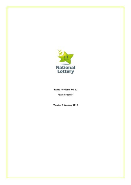 Rules for Game FG 20 “Safe Cracker” Version 1 ... - National Lottery