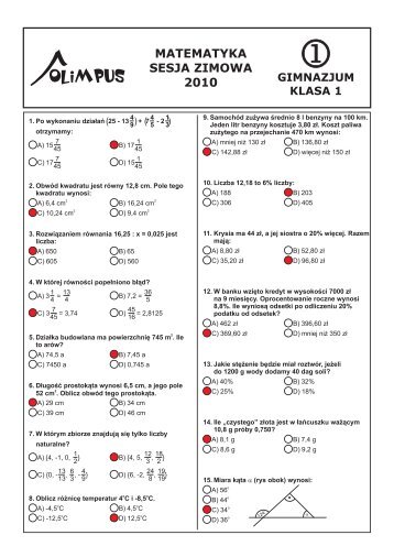 OLIMPUS Sesja zimowa 2010 - Matematyka, kl. 1 Gimnazjum