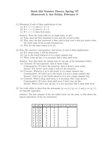 Math 223 Number Theory, Spring '07 Homework 2, due Friday ...