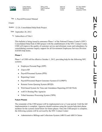 Title I, 12-24, Consolidated Help Desk - National Finance Center