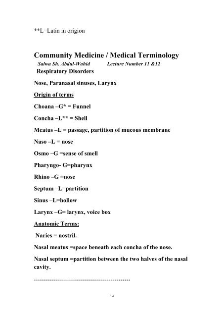 Community Medicine / Medical Terminology