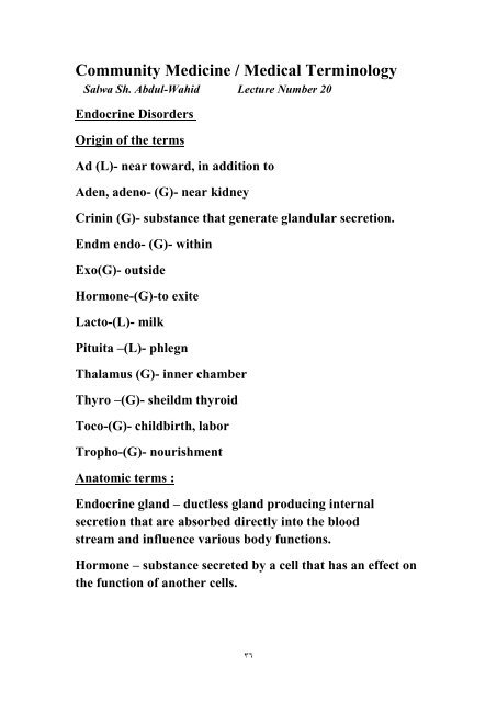 Community Medicine / Medical Terminology