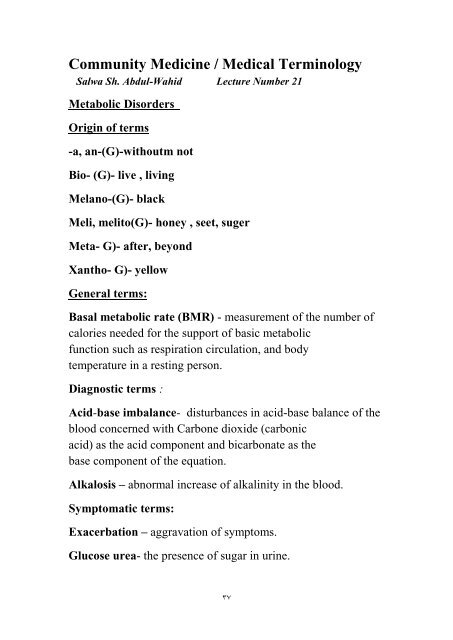 Community Medicine / Medical Terminology