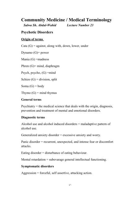 Community Medicine / Medical Terminology