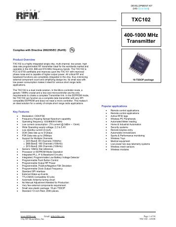 TXC102 400-1000 MHz Transmitter - RF Monolithics, Inc.