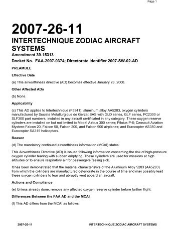 2007-26-11 intertechnique zodiac aircraft systems