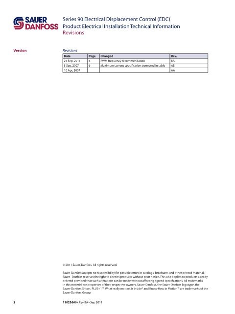 Series 90 Electrical Displacement Control (EDC ... - Sauer-Danfoss