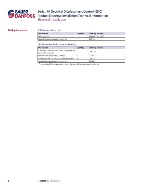 Series 90 Electrical Displacement Control (EDC ... - Sauer-Danfoss