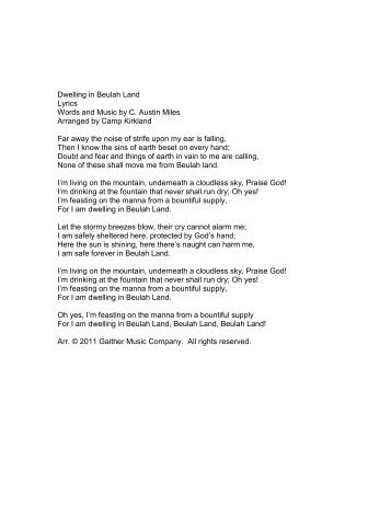 Dwelling in Beulah Land Lyrics Words and Music ... - Pine Lake Music