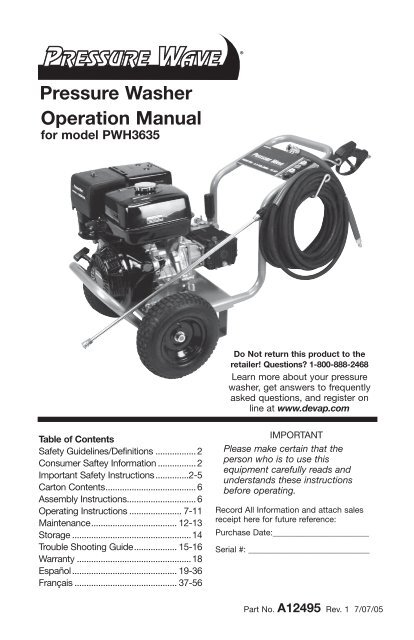 Operation Manual Pressure Washer - Allparts Equipment ...