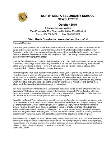 NORTH DELTA SECONDARY SCHOOL NEWSLETTER October 2010