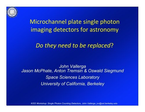 Microchannel plate single photon imaging detectors for astronomy ...