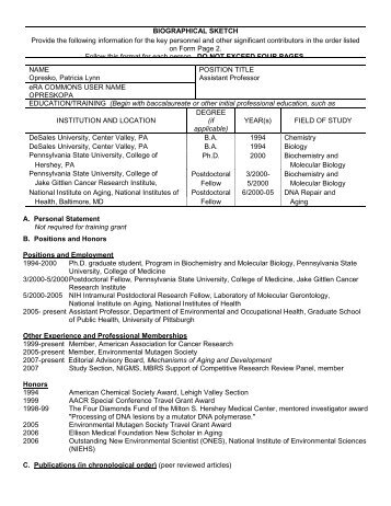 Biographical Sketch Format Page - University of Pittsburgh :: MSTP