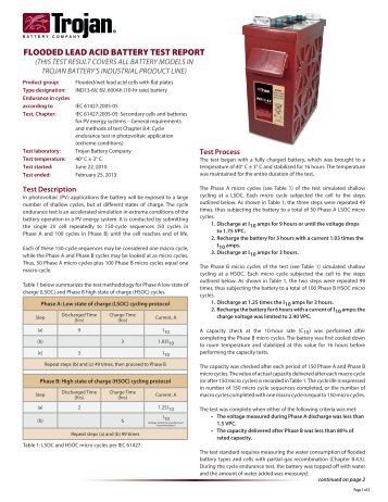 flooded lead acid battery test report - Trojan Battery Company