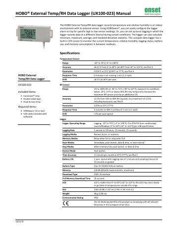 HOBO External Temp/RH Data Logger (UX100-023 ... - EICcontrol