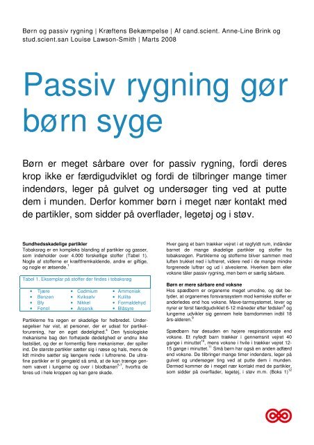 Passiv rygning gør børn syge (pdf) - Kræftens Bekæmpelse