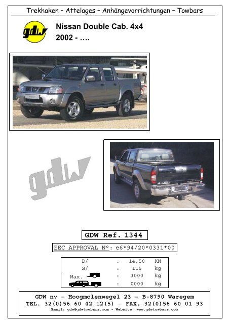 Nissan Double Cab. 4x4 2002 - …. GDW Ref. 1344 - Towbar