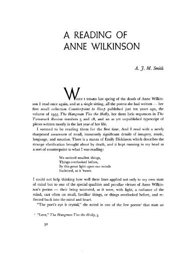 A READING OF ANNE WILKINSON