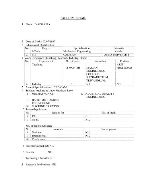 Mandatory Disclosure - Marian Engineering College