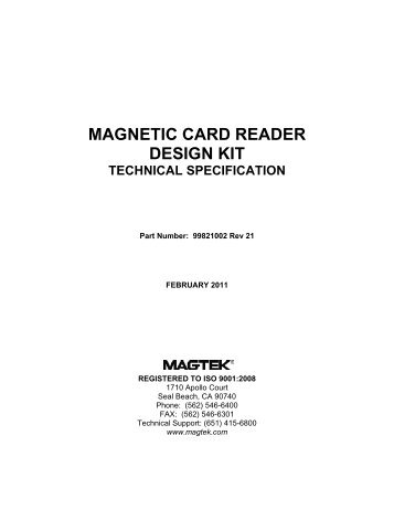 Magnetic Card Reader Design Kit, Technical Specification - MagTek